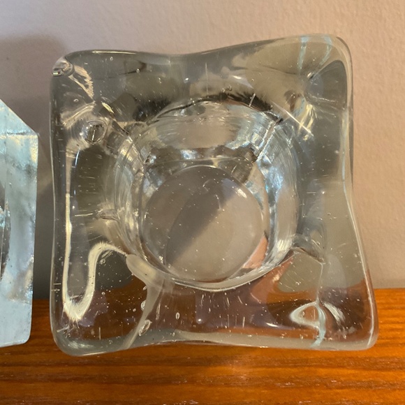 Vintage Clear Glass Square Ice Cube Candle Holders - Set of Two - Picture 9 of 16